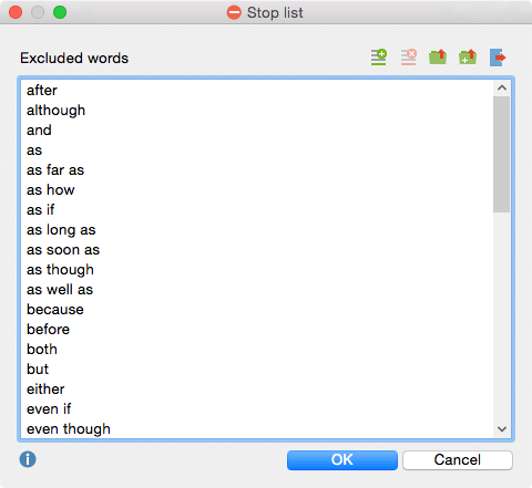 Stop list for quantitative text analysis