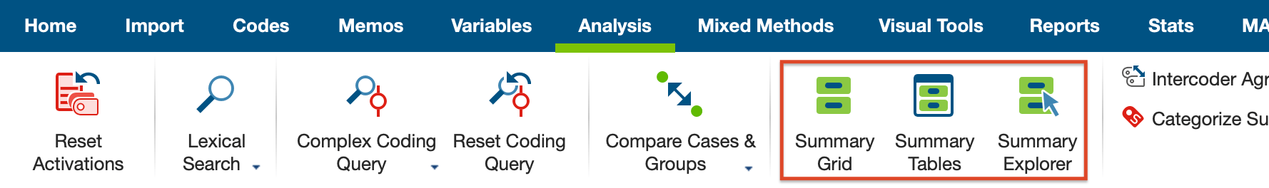 Summary functions in the Analysis Tab Summary functions in the Analysis Tab