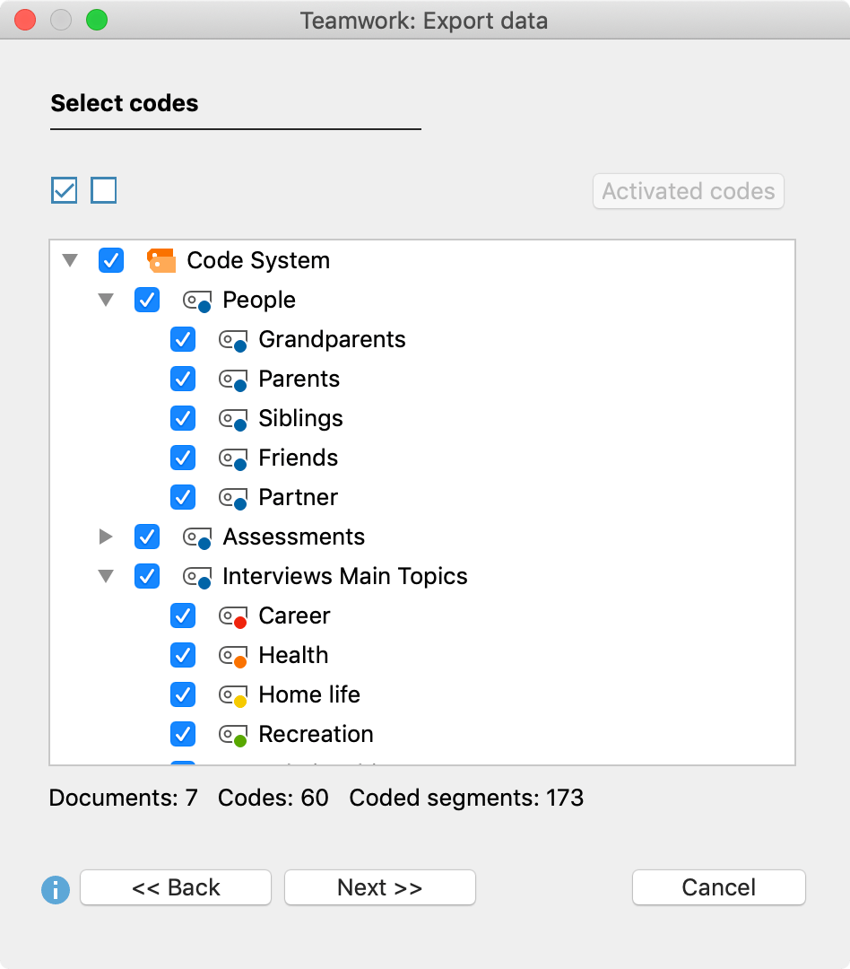 Select codes (right) Select codes (right)