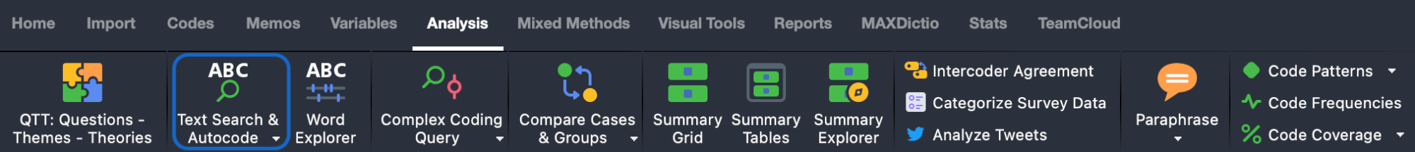 Text Search icon in the Analysis menu Text Search icon in the “Analysis” menu