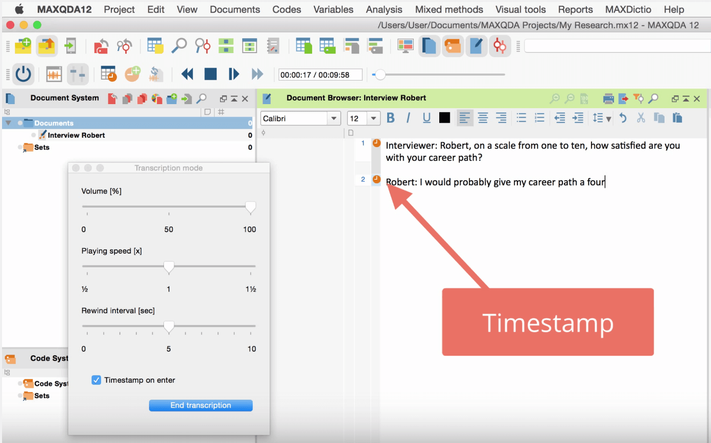 timestamps connect media and text in MAXQDA